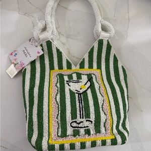 Martini 🫒 Green and White Striped Beaded Bag